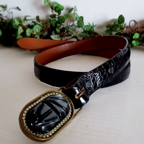 Genuine Alligator Leather Solid Brass Buckle Belt - Black - Picture 12 of 16